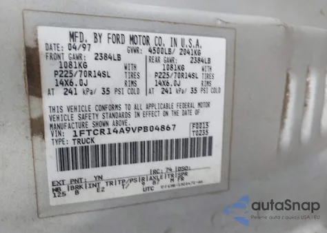 1997 Ford Ranger Xl/Xlt from USA, damaged, VIN 1FTCR14A9VPB04867